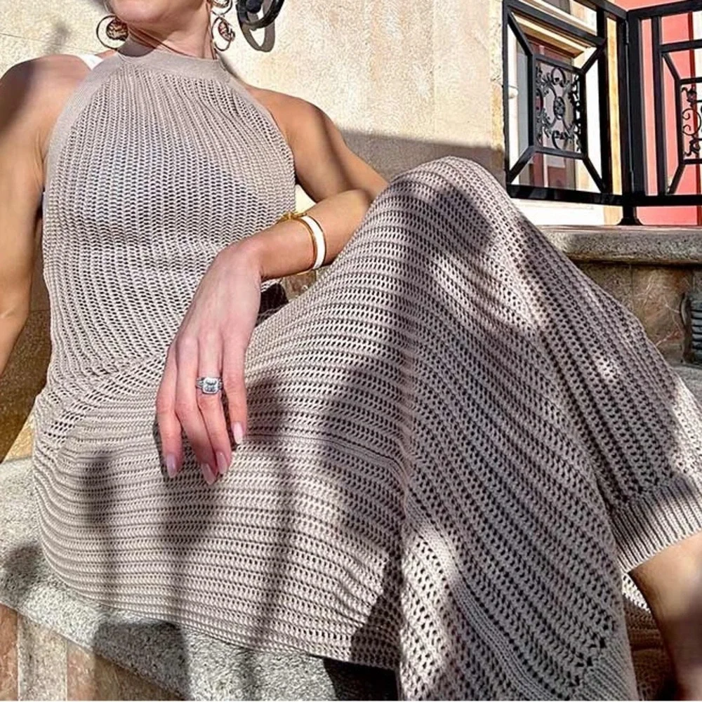 Summersalt Tan Crochet Halter Maxi Dress - Picture 2 of 9